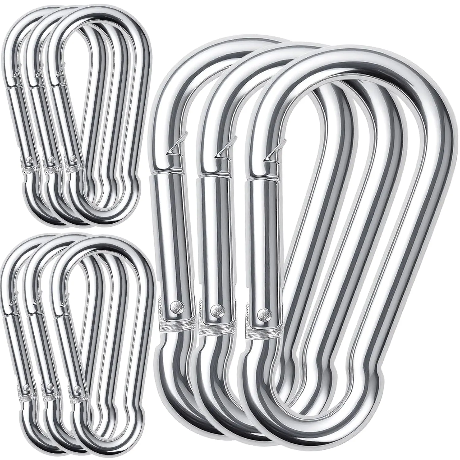 10Pack Heavy Duty Carabiner Clips 5.5Inch, 1/2" Spring Snap Hooks for Swing |   Large Carabiner Safety Chain Quick Links Steel Buckle Connector for Hammock Fitness Gym Outdoor, M10 Snap Hook WLL: 1350lbs