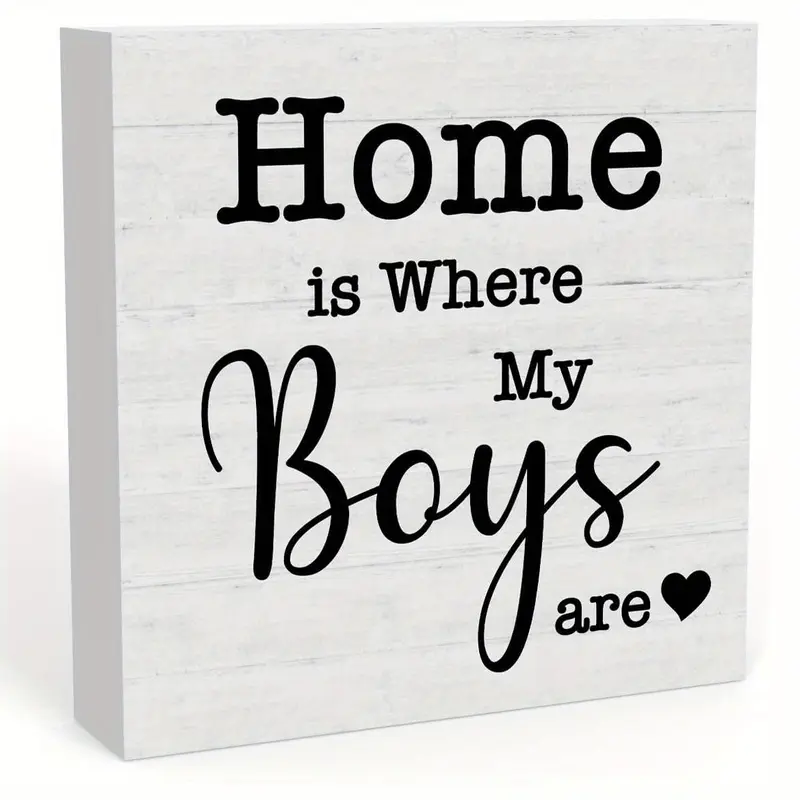 Home Is Where My Boys Are Letter Pattern Desktop Ornament, 1 Count Square Shape Foam Desktop Ornament, Tabletop Decoration for Home Office Dormitory Living Room, Vintage Plaque Decor, Home Decor Products, Home Decor Gifts, Plaque Gift, Decoration Items