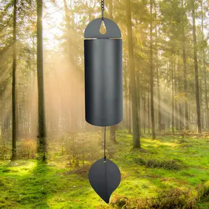 Unique Serenity Bell with Deep Resonance - Large Deep Tone Outdoor Wind Chime - Memorial Amazing Grace Wind Bells with Mute Mode - Handcrafted Steel - Black