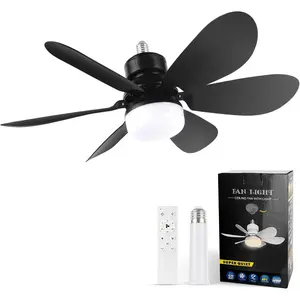Socket Fan Light, Light Bulbfan with Remote Dimmable, 20.5IN for Garage Kitchen Balcony Living Tools Store Laundry Room (Black)