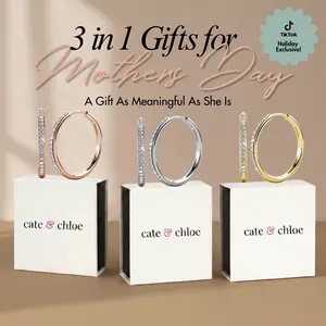 Cate & Chloe Bianca 3-in-1 Mother's Day Hoop Earring Set – 18k White/Yellow/Rose Gold Plated Hoops with 34 Simulated Diamond Crystals – Hypoallergenic, Lead & Nickel Free – Festive Gift-Ready Jewelry for Women in Premium Gift Box