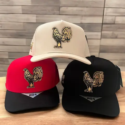 Gold Plate Flair Logo Emblem Snapback Hat - Adjustable Snap Casual Cap, Classic Flat Brim, Distinctive Rooster Cap Design, New & Innovative Styles, Unisex Streetwear Fashion Accessory (Does Not Include the Golden Rooster on the Side)