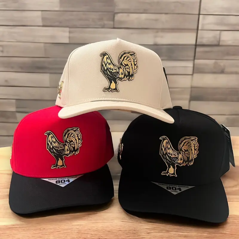 Gold Plate Flair Logo Emblem Snapback Hat - Adjustable Snap Casual Cap, Classic Flat Brim, Distinctive Rooster Cap Design, New & Innovative Styles, Unisex Streetwear Fashion Accessory (Does Not Include the Golden Rooster on the Side)