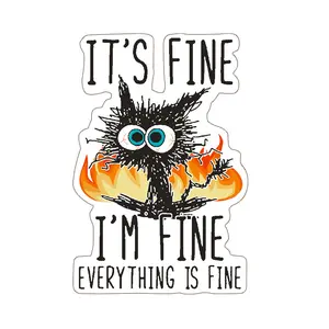 I’m Fine Sticker, Large Size, Two Per Pack, Creative Stickers, Inspirational Stickers, Mood Adjustment Stickers, Self-Comfort Stickers, Say No To Anxiety Refrigerator Magnet