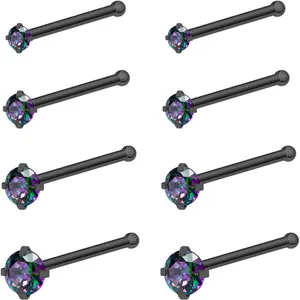 20G 18G Nose Rings Studs Stainless Steel Nose Rings for Women Men Round CZ Nose  L Shaped Screw Nose Stud Ring Set Nostril     Black