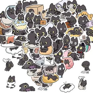 Cute Cartoon Black Cat Pattern Sticker, 50/1200pcs Waterproof Self Adhesive Decor Paper, Decor Sticker for Gift Greeting Card Water Bottle Laptop Phone