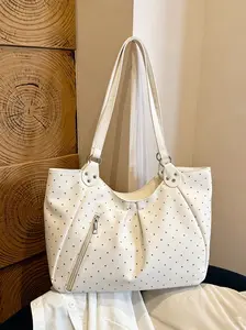 The niche design wave point single shoulder tote bag is fashionable, large capacity, casual, versatile, and simple. It is suitable for daily travel and other scenarios. Polka Dot Bag, Stylish Tote Bag