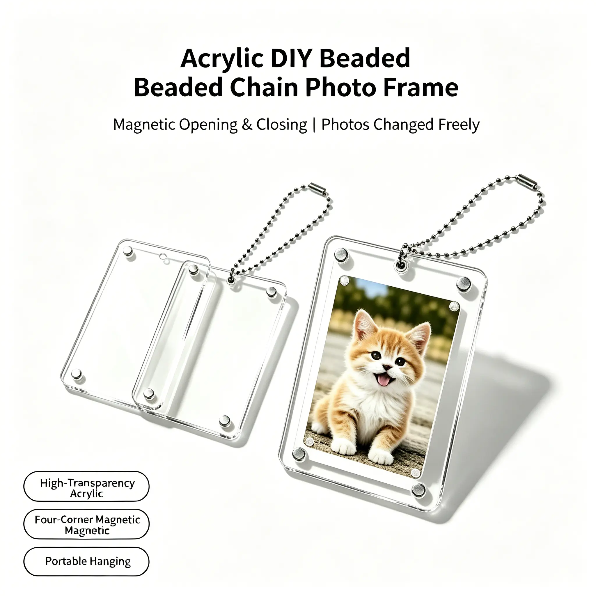 2Pcs Acrylic Magnetic Photo Car Hanging Ornament - Photo Gift Suitable for Car Rearview Mirror Hanger, Pet, Family, Couples Photo Display