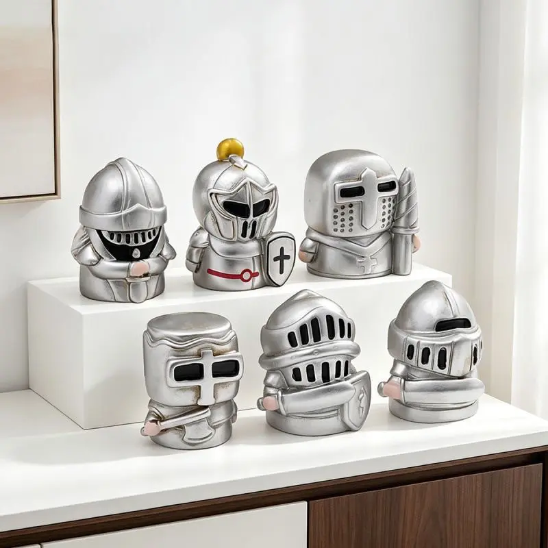 Mini Cartoon Knight Gnome Decorative Statue Set - 6 Pieces Cute Desktop Ornament for Car, Office Desk