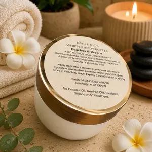 4oz Peaches & Cream Whipped Body Butter Natural Plant Based Ingredients- jar top may be gold, black or white