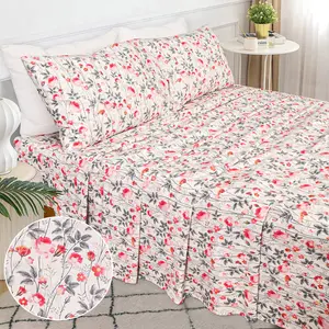 Queen Size 100% Cotton Percale Sheet Set – Soft Cooling Breathable Bed Sheets, Deep Pocket Fitted (14”), Floral Luxury Bedding Set, 4 Piece Blush Pink Sheets