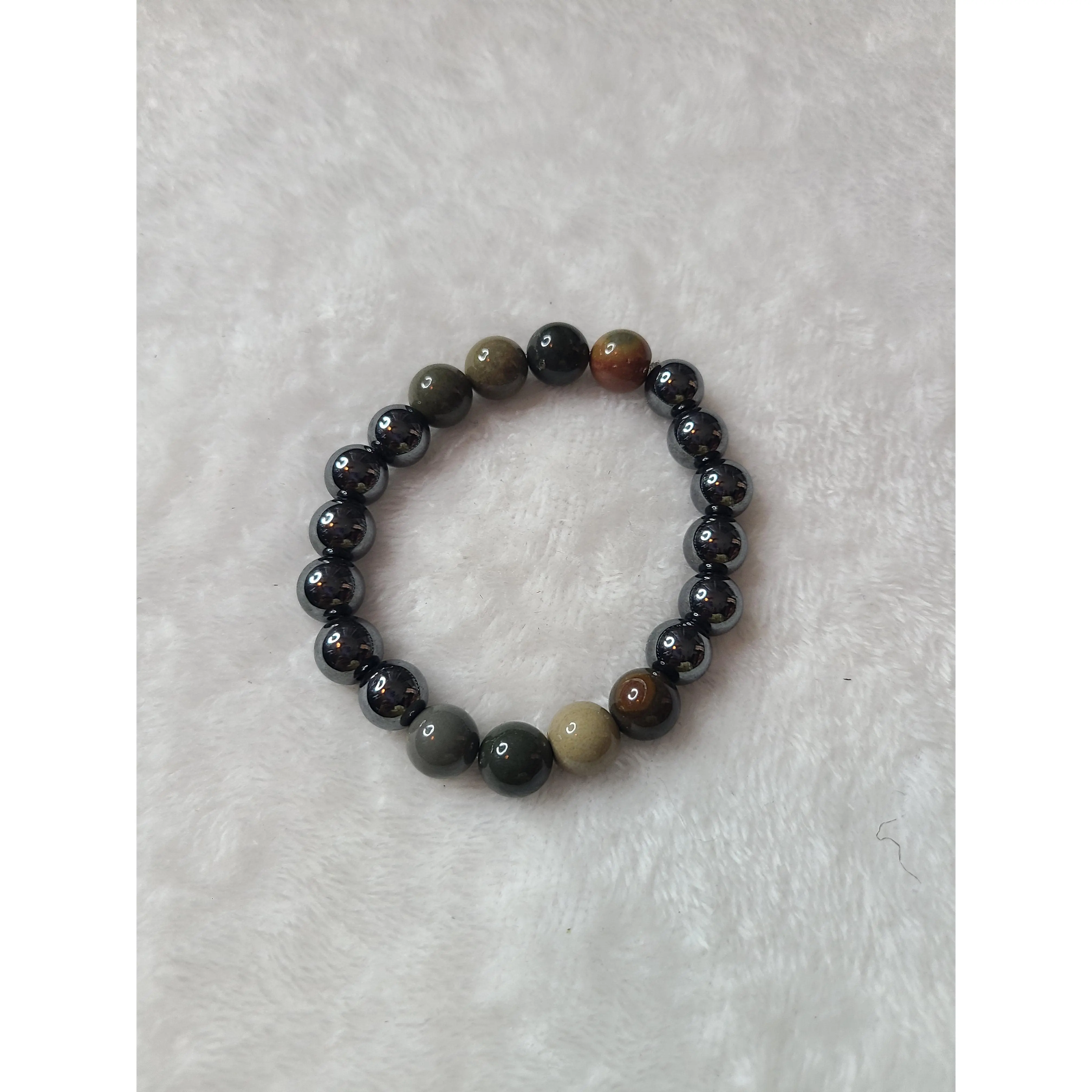 Polychrome Jasper and hematite stone bracelet