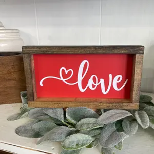 Love Heart Farmhouse Decor Valentine's Sign, Valentines Day Sign, Tier Tray Sign Decoration, Framed Oblong Sign, Valentine Decor