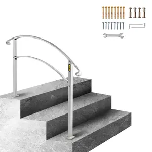 VEVOR Handrails for Outdoor Steps,  Fit 1 or 3 Steps Outdoor Stair Railing, White Wrought Iron Handrail, Flexible Front Porch Hand Rail, Transitional Handrails for Concrete Steps or Wooden Stairs