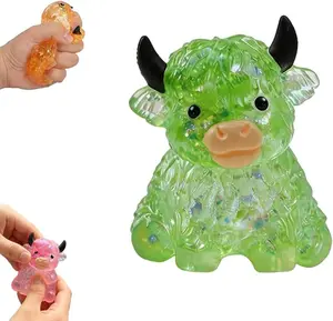 Glitter Highland Cow Squishies Fidget Toy,2026 New Highland Cow Decor,Cute Sensory Squeeze Toy for Adults,Soft Slow Rising Stress Relief Ball,Anxiety Relief Desk Decor Birthday Party Favors (Green)