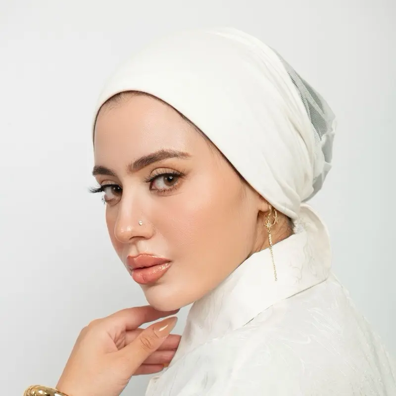 Breathable Cotton & Mesh Pre-Tied Undercap for Comfortable Wear Breathable Cotton & Mesh Pre-Tied Undercap for Comfortable Wear
