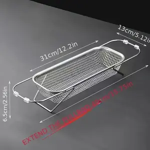 Expandable Stainless Steel Kitchen Sink Drain Basket, Adjustable Dish Bowl And Cutlery Washing Rack With Space Saving Design, Drains Forks Knives Fruits And Vegetables, Durable Easy Clean Rustproof Construction, Fits 2 Holes And 3 Holes Sinks, Collapsible
