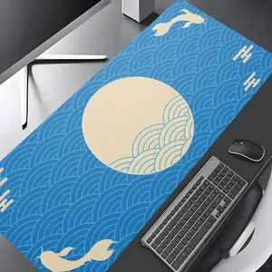 Japanese Wave Koi Pattern Extended Extra Large Gaming Mouse Pad,Aesthetic Desktop Drotection Pad, Desk Accessories, Washable Rubber Pad Non-Slip Lock Edge Multi-Size Mouse Pad Suitable For Home Office,Good Gift for Family and friends