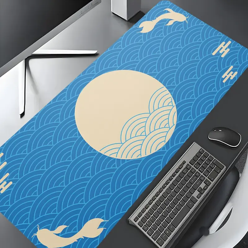 Japanese Wave Koi Pattern Extended Extra Large Gaming Mouse Pad,Aesthetic Desktop Drotection Pad, Desk Accessories, Washable Rubber Pad Non-Slip Lock Edge Multi-Size Mouse Pad Suitable For Home Office, Desk Setup, Good Gift for Family and friends