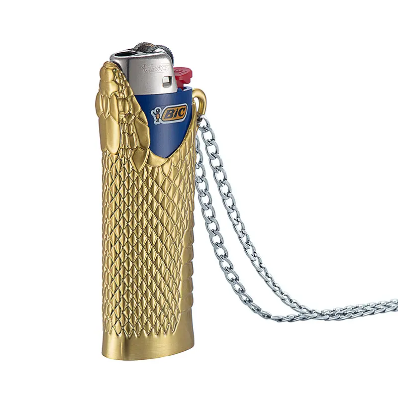 3D Embossed Snake Design Metal Lighter Case with Hanging Chain （Lighter not included）- Fits Standard J6 3-Inch Bic Disposable Lighters, Durable Stylish Pocket Lighter Accessories