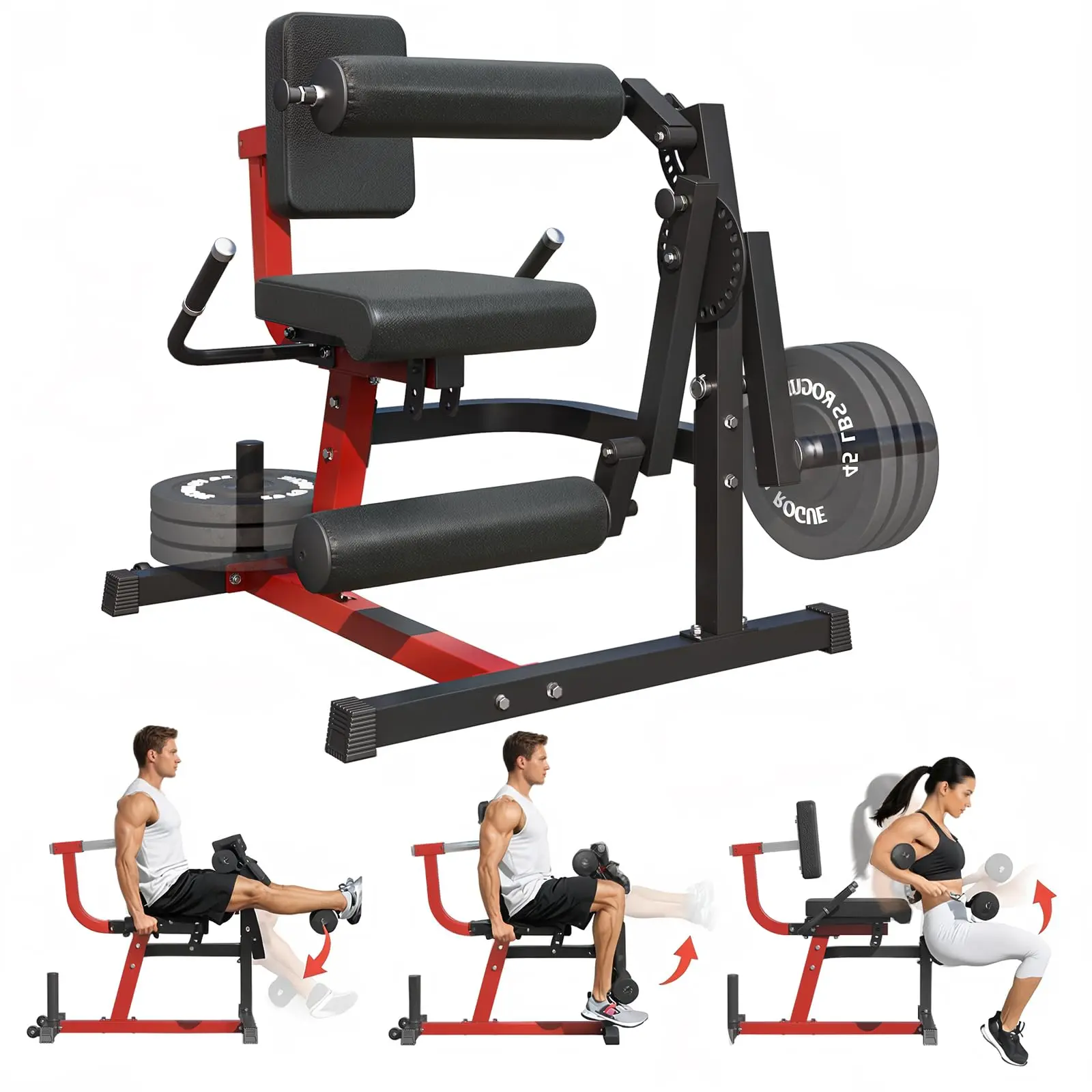 YODOLLA Leg Extension and Curl Lower Body Workout Machine, Heavy Duty Adjustable Leg Rotary Extension Plate Loaded Fitness Equipment for Thigh Home Gym, for 1''/2'' Weight Plates with Easy Mobility Wheels