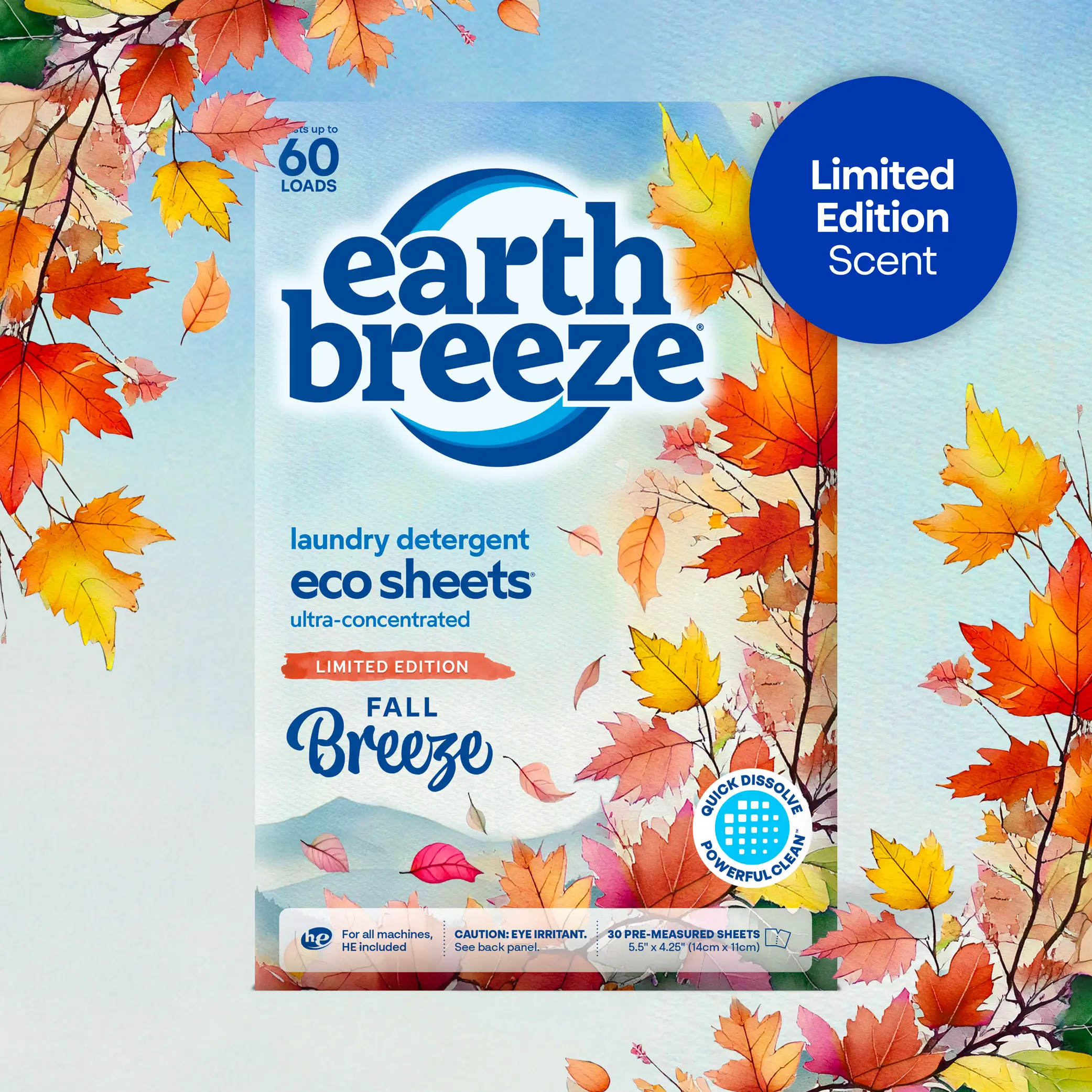 Fall Breeze Laundry Detergent Sheets - New Limited Addition Scent! Earth Breeze Laundry Detergent Sheets 60 Loads of Laundry