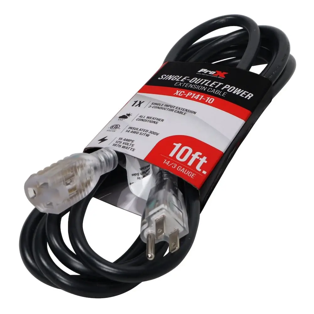 Pro X 10' 120VAC NEMA 15 Male to 3 Outlet Female Power-Extension Cord 14 AWG
