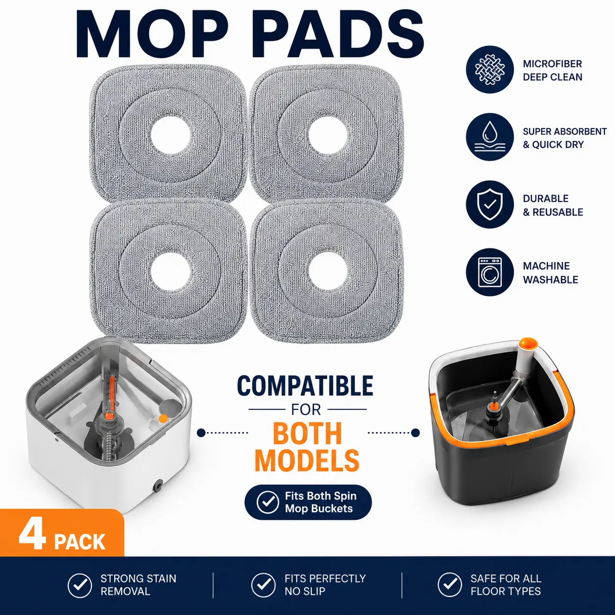 KZKR Spin Mop Replacement Heads  Set of 4-8 Microfiber Refills for Easy Cleaning Pack Smooth Dual Compartment
