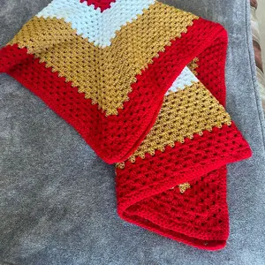 Crocheted 49er/Chiefs Blanket/Afghan Striped