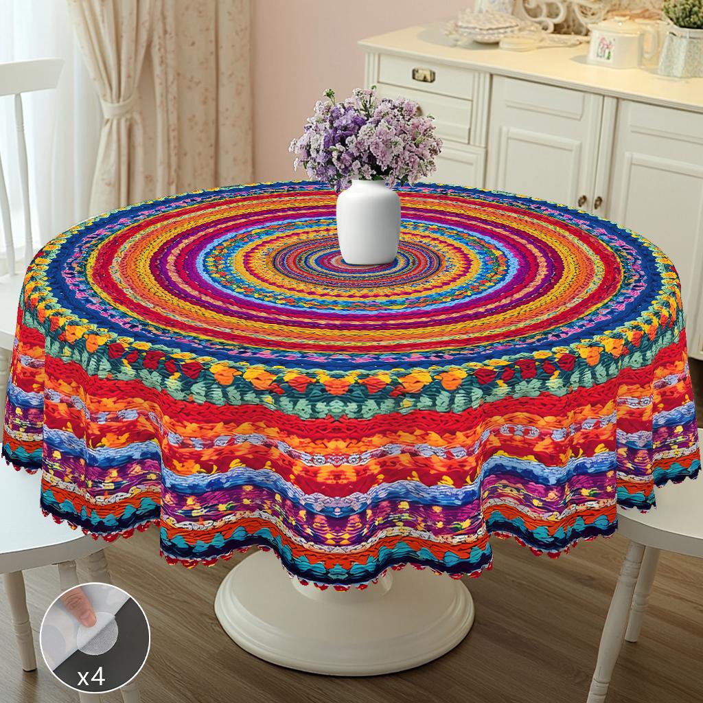 PLUMLIK Vibrant Boho Tablecloth, Colorful Retro Bohemian Round Rectangle Tablecloth, Exotic Style Decoration for Outdoor Indoor, Suitable for  Farmhouse Courtyard Thanksgiving Day Christmas Party, Daily Holiday Kitchen Restaurants, Home Dorm Accessories