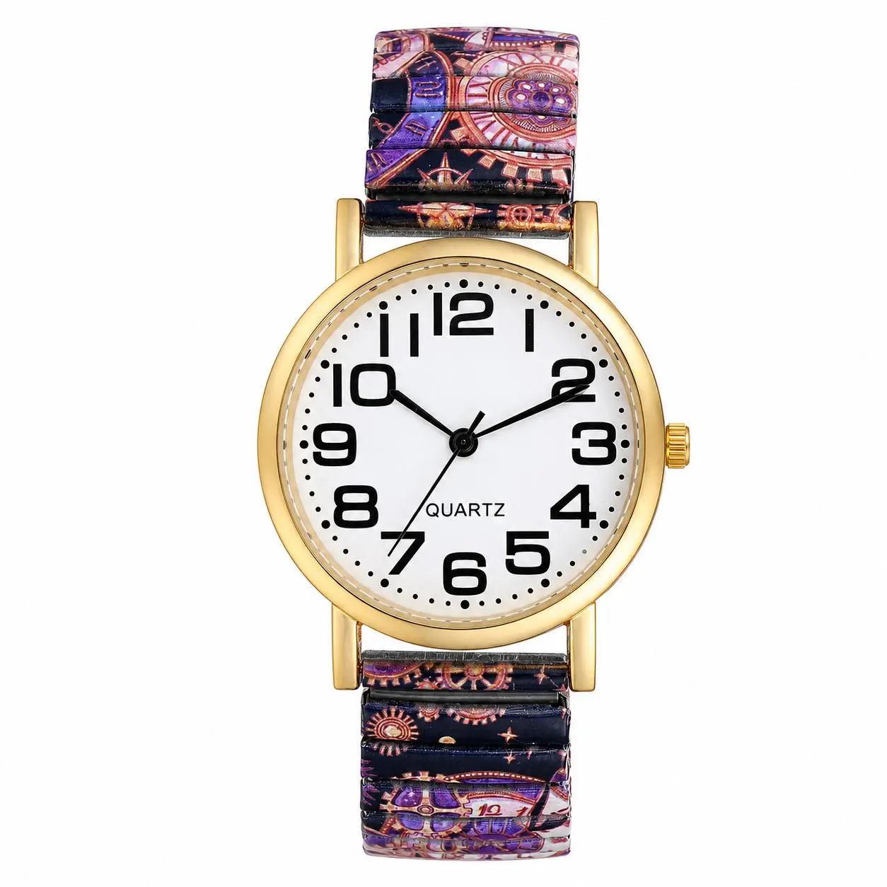 OIDEA Women's Bohemian Stretch Band Watch, Quartz Analog Easy Reader with Big Bold Numbers and Gold-Tone Case