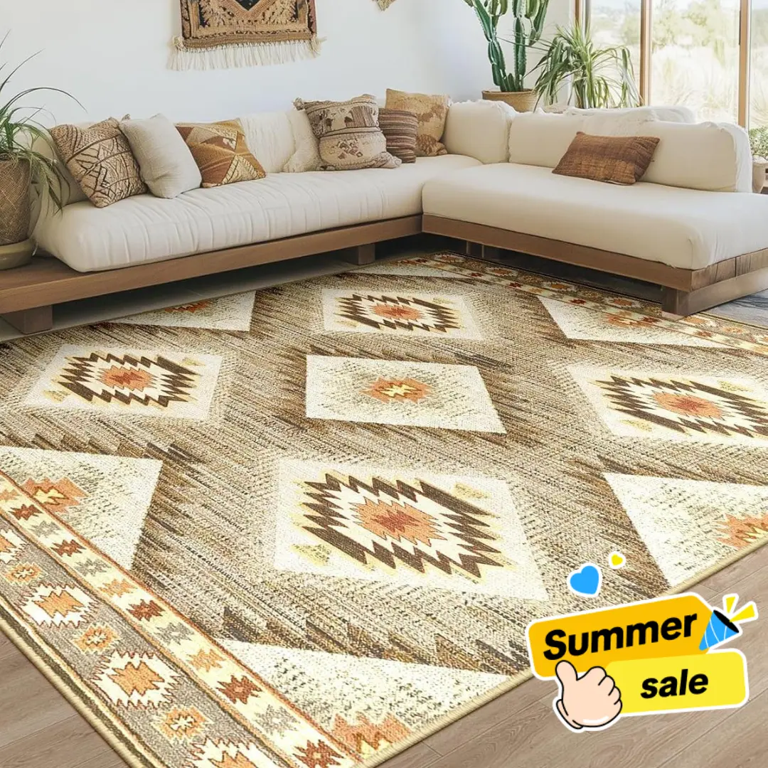【Back to School】BESTSWEETIE 8*10/9*12/10*14 Washable Rugs for Living Room, Boho Rugs Vintage Area Rug Carpet Non-slip Large Rugs for Bedroom Farmhouse Home Decor,summerwins