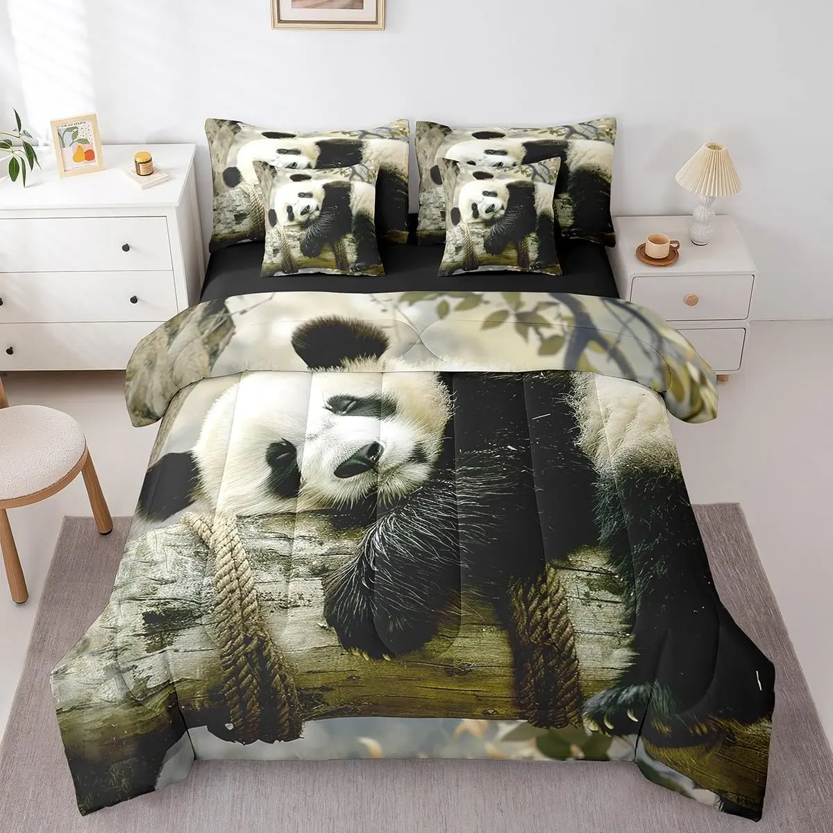 Feelyou 7-Piece Cartoon Panda Bedding Set - Microfiber, Breathable Soft Animal Blanket, Quilt, Blanket, Includes Comforter, Sheet Set, Pillowcases for Kids, Quilt Set, Blanket Set