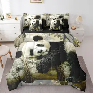 Panda Comforter Set,7 Pieces Cartoon Panda Bed in a Bag,Boys Girls Animal Bed Set,Includes Comforter,Sheet Set,Pillowcases & Pillow Covers