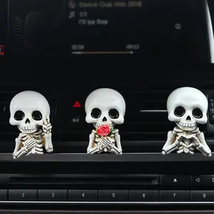 3pcs Cute Skeleton Resin Figurines, Car Interior Accessories, Fragrance Diffusers, Car Aroma Diffuser, Air Outlet Clips, All-Season Car Decor, Holiday Decorations, Air Freshener, Car Accessory, Perfect Car Gift