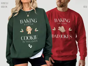 Baking A Little Cookie In This oven, Pregnancy Christmas Sweatshirt, Matching Christmas Couple Tee, Christmas Couple Outfit, Couple Christmas Sweatshirt, Mom To Be Gift