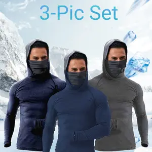 [3pcs] Men's Quick-Dry Sports Hoodies Face Mask Breathable Sun Protection for Gym,outdoor, Running & Casual Attire Activewear graphic tees Athletic Compression Shirts Athletic Apparel compression shirts compression shirts men thermal long sleeve gym