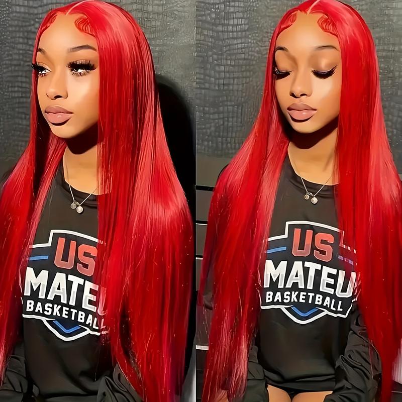 34Inch 250 Density Red Straight 13x4 HD Lace Front Wigs Human Hair Pre Plucked With Baby Hair 12A Brazilian Remy Long Straight 13x4 Invisible Lace Frontal Human Hair Wigs For Women Red Color