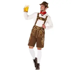 Morph Bavarian Lederhosen Oktoberfest German Costume for Men Size XL Traditional Festive Wear with Red Scarf & Beer Mug Menswear Classic Halloween Polyester Outfit Clothes