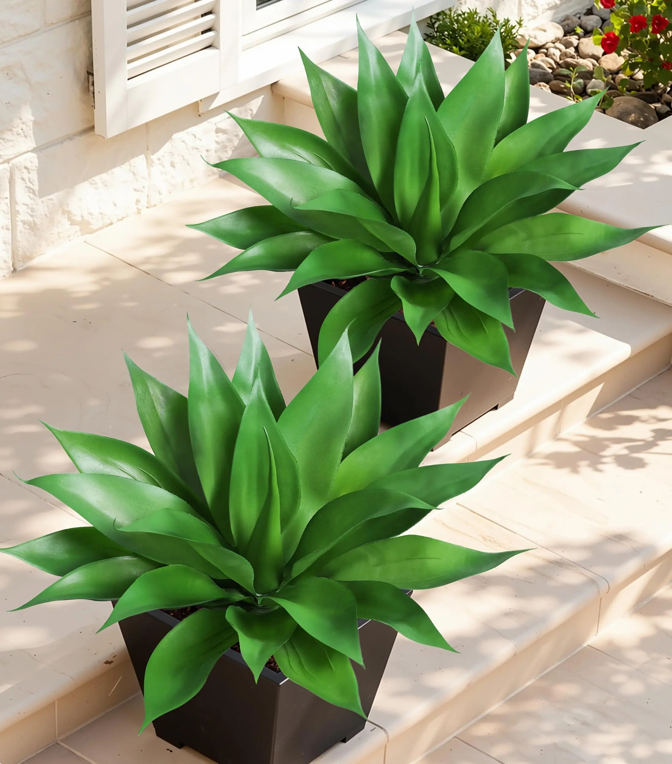 Ivydale Fake Plants, 2 Pcs 28" Agave Artificial Plants Outdoor UV Resistant Faux Outdoor Plants, Large Artificial Plants Outdoor Realistic Greenery for Porch Planter Patio Yard Garden Indoor
