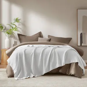 King Size Blanket, Plush Cotton, Waffle Weave Design, White