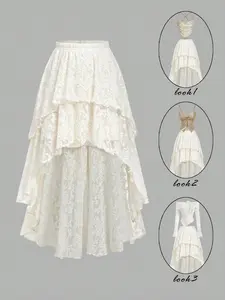 Vintage Royal Floral Embroidered Skirt, Asymmetrical Hem, Elegant Chic Formal Party Dress, Valentine's Day, Birthday, Wedding Guest