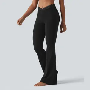 Halara UltraSculpt V-Shaped High Waisted Contrast Lace Yoga Flare Leggings with Pockets