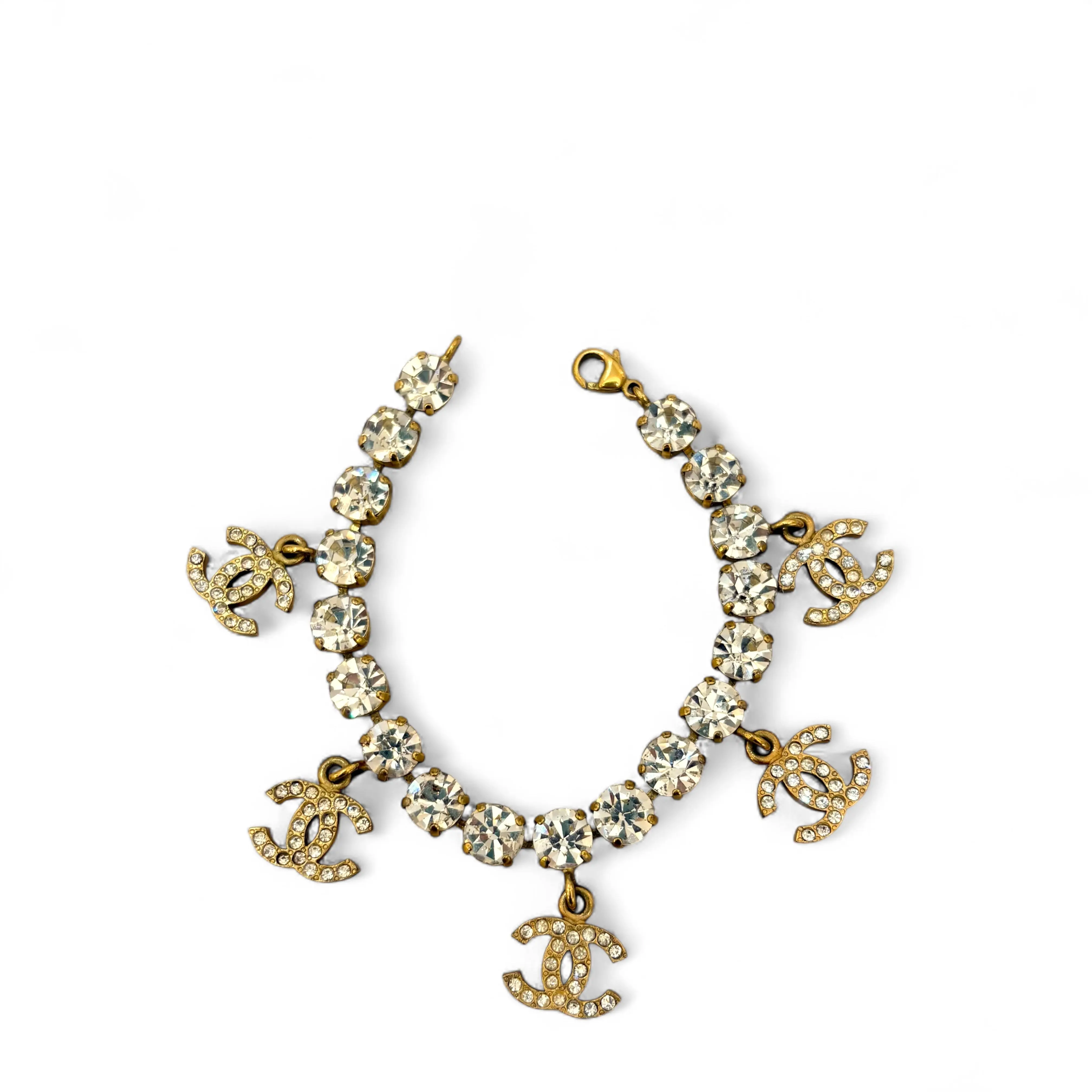 Pre-owned Chanel CC Bracelet Gold Plated Crystal (141sc)