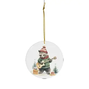 Funny Raccoon Christmas Ornament - Cute Holiday Gift - Ceramic - White - Circle/Star/Heart/Oval