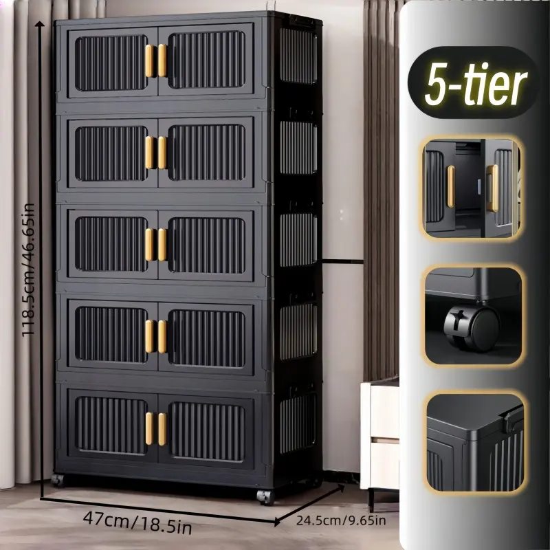 47 cm/18.5in/5 tiers (foldable + 4 wheels)