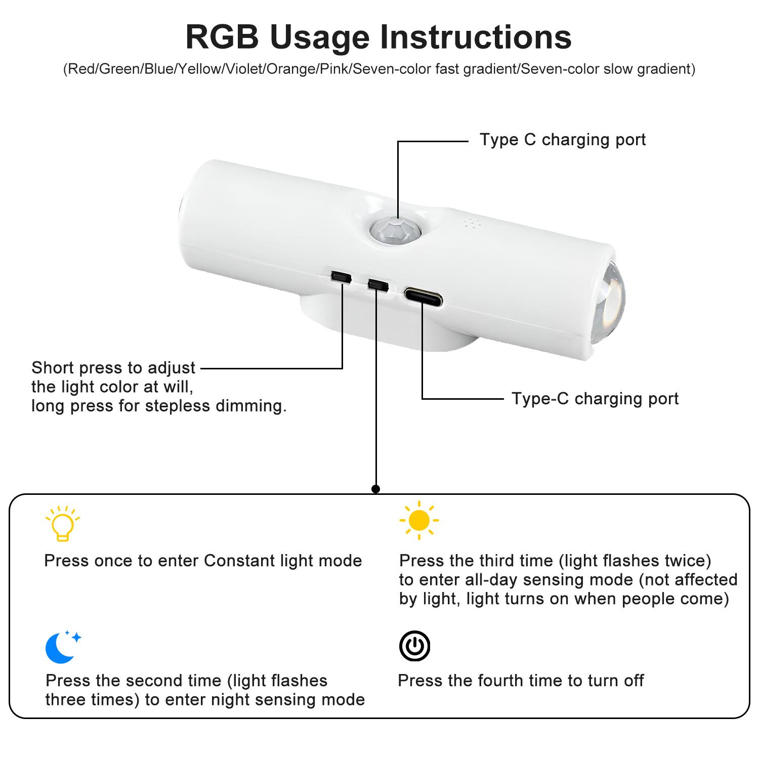 Smart Rechargeable LED Night Light with Motion Sensor | RGB Gradient Ambient Lighting, Dimmable Wall Lamp, Magnetic Stick-On Design, USB Charging, Long Battery Life, Ideal for Halloween Decor, Bedroom, Stairs