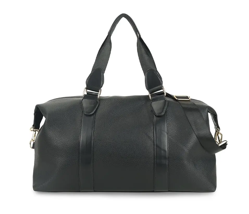 WENDYKEEN Travel Duffle Soft Weekender with Suitcase Slot • Plain Duffel/Weekender • Bag Foldable Bag • Vegan Leather PU Leather Plain