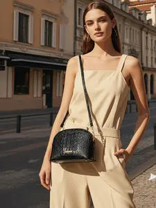 Colorful Crocodile Pattern Glossy Adjustable Shoulder Strap Chain Shell Bag, Stylish Handbag for Women, Perfect for Daily Use, Crossbody Purses Bag