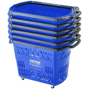 VEVOR Shopping Baskets, 6PCS, 39L Shopping Carts with Handles, Plastic Rolling Shopping Basket with Wheels, Large Portable Shopping Basket Set for Supermarkets, Retail Stores, Grocery Shopping, RedVEVOR Super Brand Day
